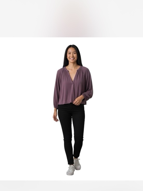 Anthropologie Tops - Rocker Chic Anthropologie Maeve Dusty Mauve V-Neck Balloon Sleeve Blouse BOHO